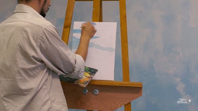 Пейзаж маслом. Урок как рисовать горы, небо и лес. Часть 1. смотреть онлайн