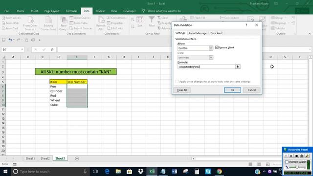 Allow input containing specific text in Data Validation in Excel смотреть онлайн