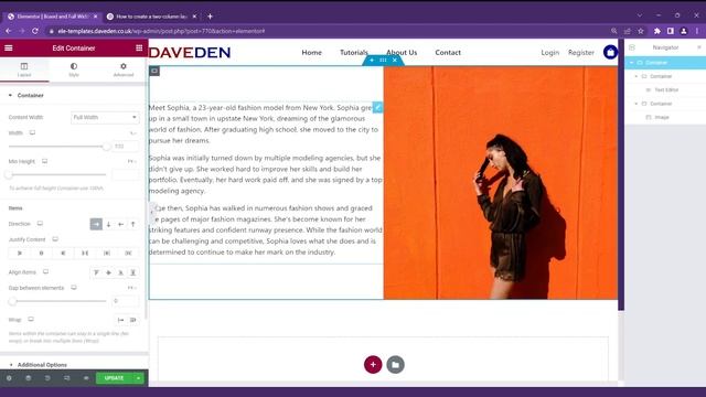 Elementor Layout Tutorial: Two-Column Design With Boxed-Width Content And Full-Width Image