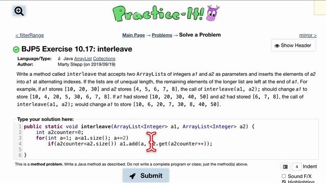 Java Practice It | Exercise 10.17: interleave | ArrayList, collections, array list смотреть онлайн