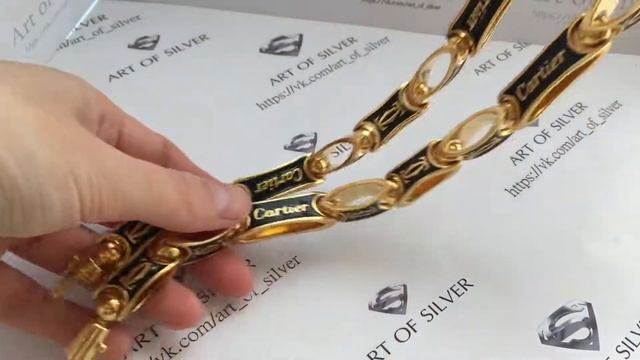 Массивная серебряная позолоченная цепь Cartier ( картье) с эмалью. смотреть онлайн