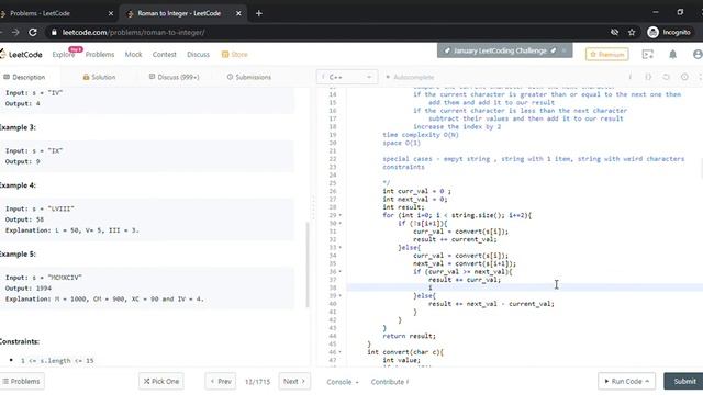 Roman to Integer Interview Question in C++ (part 3) смотреть онлайн