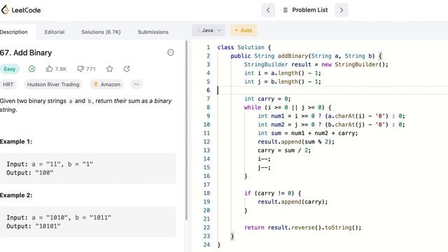 LeetCode 67. Add Binary 中文解题思路 Java #string смотреть онлайн