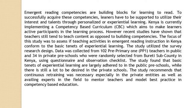 Basic Tenets of Experiential Learning in Emergent Reading Activities in Early Childhood Development смотреть онлайн