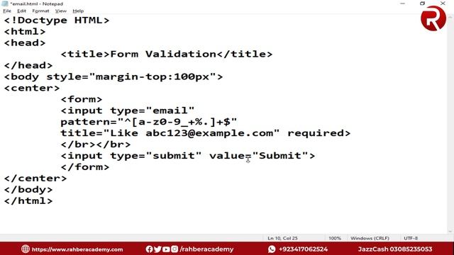 How To Validate Email Using HTML | Email Validation With HTML | HTML Email Pattern | Rahber Academy смотреть онлайн