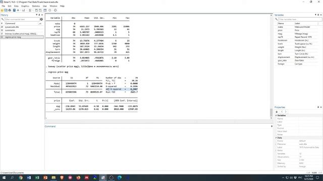 Линейная регрессия в Стата (Stata)