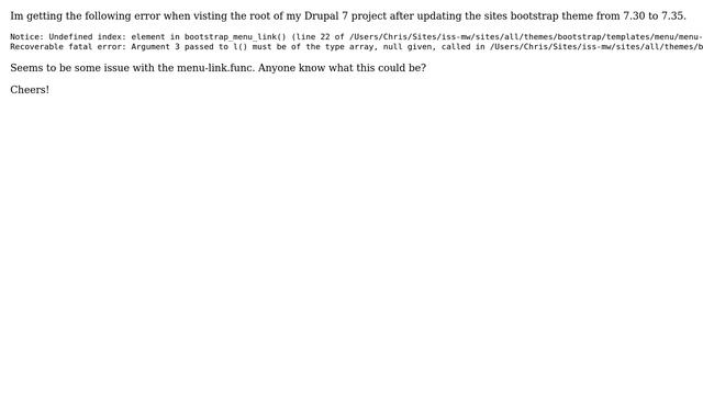 Drupal: Error when updating Bootstrap 7.30 to 7.35 смотреть онлайн