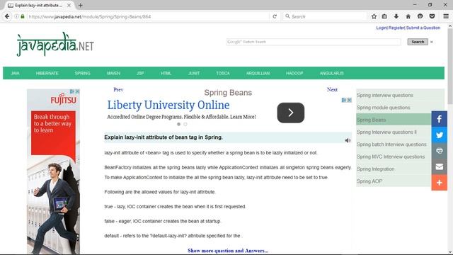 Explain lazy-init attribute of bean tag in Spring.
| javapedia.net смотреть онлайн