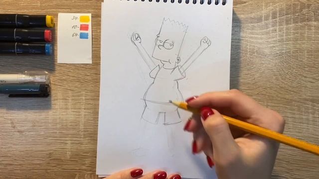 Как нарисовать Барта Симпсона карандашом и скетч маркерами | Рисунок для детей, поэтапно и легко смотреть онлайн