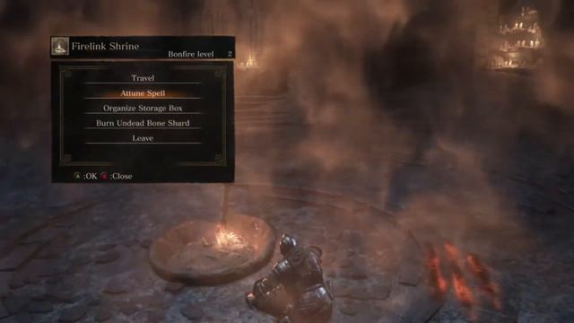 DARK SOULS 3 (burning an Undead Bone Shard at the Firelink Shrine bonfire to upgrade Estus Flask) смотреть онлайн