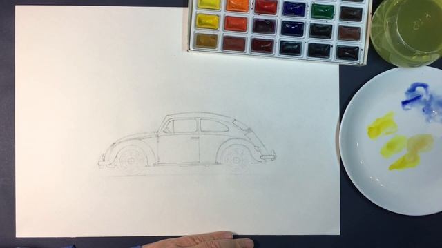 Как нарисовать машину Фольксваген Жук | Draw a car Vokswagen Beetle смотреть онлайн
