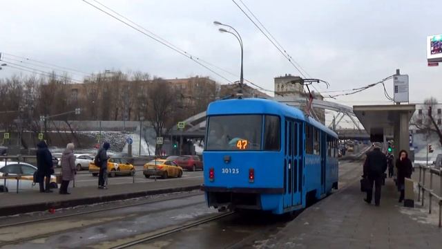 Трамвай Tatra-t3 (МТТЕ) №30125 с маршрутом №47 "Нагатино - Метро Октябрьская" смотреть онлайн