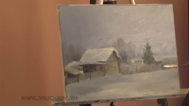 Урок живописи маслом для начинающих. Зимний пейзаж. смотреть онлайн