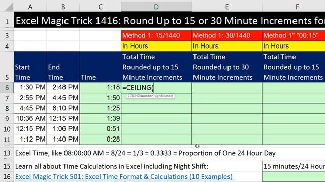 Excel Magic Trick 1416: Round Up to 15 or 30 Minute Increments for Hours Worked Time Calculations смотреть онлайн