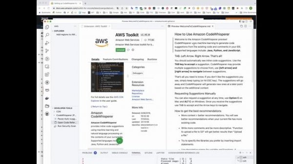Установка Amazon CodeWhisperer в Visual Studio Code