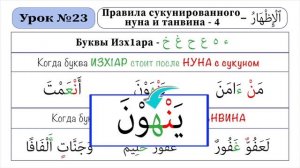 23-Урок - Правила сукунированного НУНА и ТАНВИНА - 4 - Буквы Изх1ара