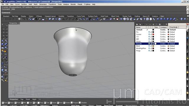 Наложение моделей в Rhinoceros. Stl,igs,step,dxf WRAP. Часть 2. смотреть онлайн
