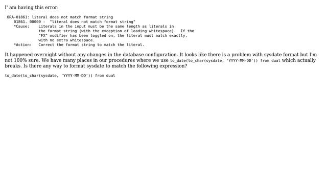 Databases: ORACLE DB literal does not match format string смотреть онлайн