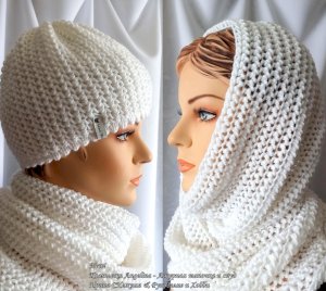Роскошный комплект на весну Angelina спицами - шапочка и снуд