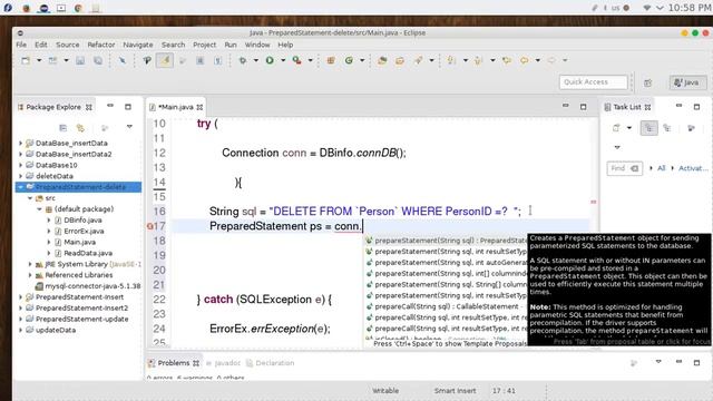 40 JAVA JDBC DataBases Prepared Statements delete смотреть онлайн