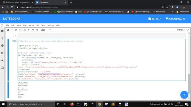 Python to look for data about coronavirus in Italy (2) смотреть онлайн