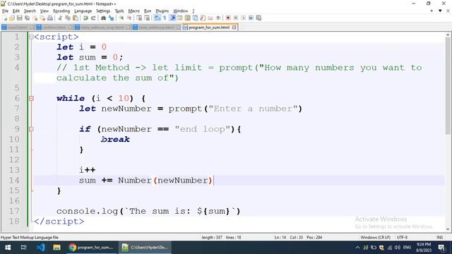JavaScript break and for loop смотреть онлайн