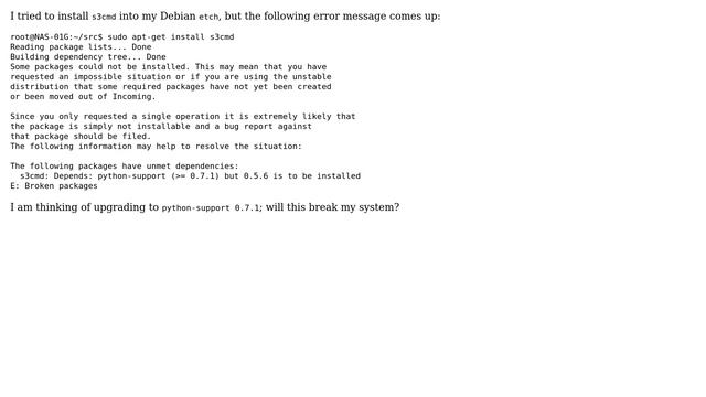 Unix & Linux: Will I break debian etch if I install python-support 0.7.1 to it? смотреть онлайн