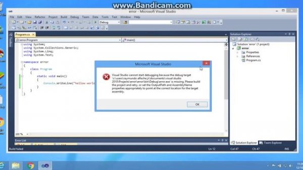 Fix- Visual Studio cannot start debugging because the debug target