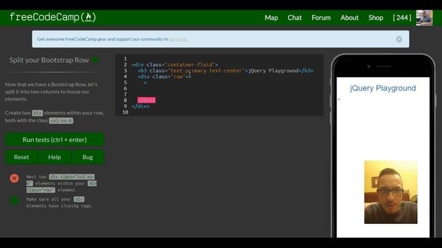 Split your Bootstrap Row, freeCodeCamp Bootstrap Review, lesson 22 смотреть онлайн