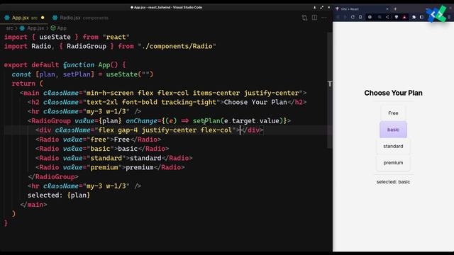 Build a Plan Selection Page with Custom Radio Component using React and Tailwind CSS смотреть онлайн