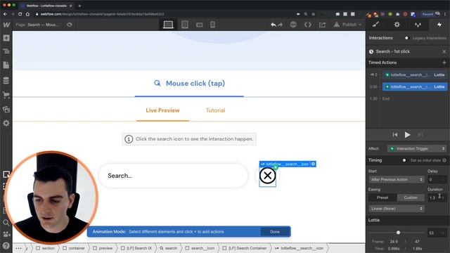 Lottie search icon - Mouse click - Webflow Interactions tutorial смотреть онлайн