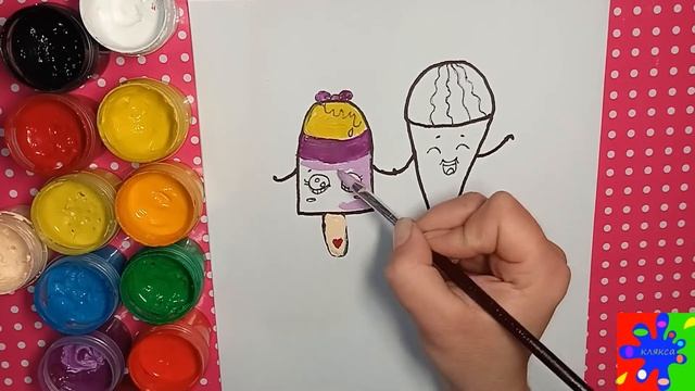 Рисунки для детей. Миленькие мороженки с глазками. Рисуем еду Каваи. смотреть онлайн