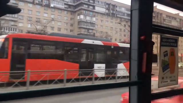 Трамвайная пробка на Бухарестской улице. Санкт-Петербург. 3.03.2020