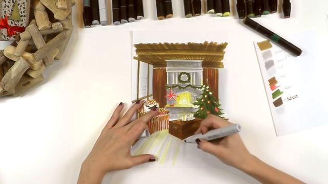 Новогодний интерьер в стиле рустик | Скетч гостиной с камином смотреть онлайн