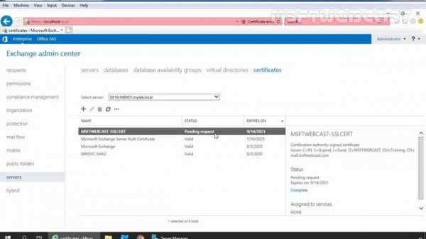 23. Install and Configure an SSL certificate for Exchange 2019