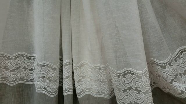 Тюль лен в зал, спальню, прихожую вышивка белая с серым "Anka" Высота 3 м смотреть онлайн
