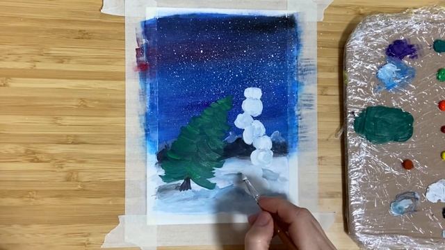 Как нарисовать новогоднюю картину| Снеговички просто гуашью• Snowman смотреть онлайн