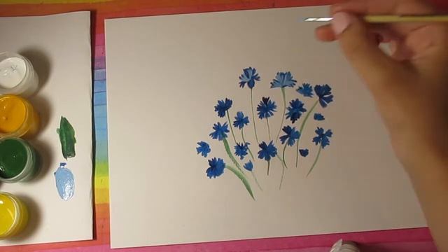 Легкие рисунки цветов / Как нарисовать цветы ВАСИЛЬКИ ГУАШЬЮ смотреть онлайн