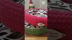 Большая овальная шкатулка крючком, из полиэфирного шнура, с использованием донышек. Обзор.