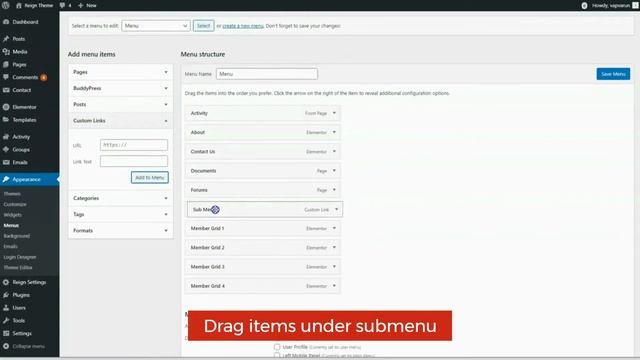 How To Configuration Main Menu And Sub Menu Configuration - Reign BuddyPress Theme