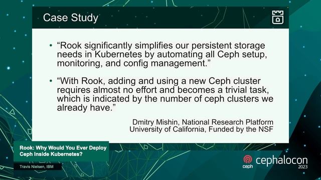 Rook: Why Would You Ever Deploy Ceph Inside Kubernetes? - Travis Nielsen, IBM смотреть онлайн