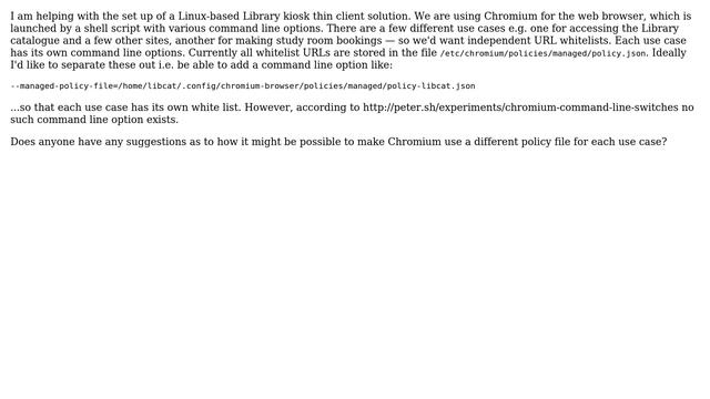 Unix & Linux: Chromium web browser: user specific /etc/chromium/policies/managed/ policy file смотреть онлайн