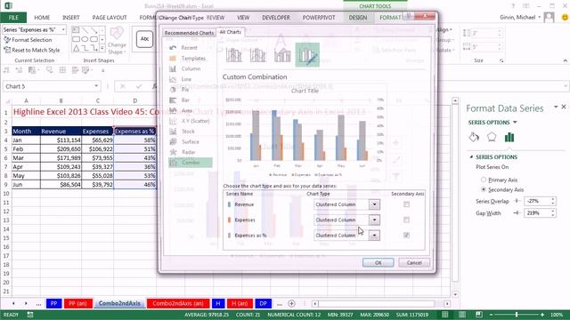 Highline Excel 2013 Class Video 45: Combining Chart Types and Secondary Axis in Excel 2013 смотреть онлайн