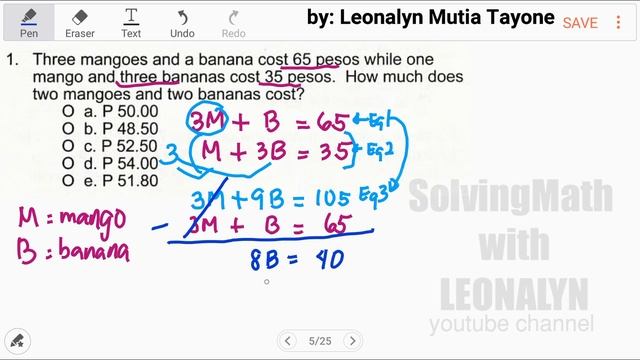 Quiz2.1 Word Problem: How much does two mangoes and two bananas cost? смотреть онлайн
