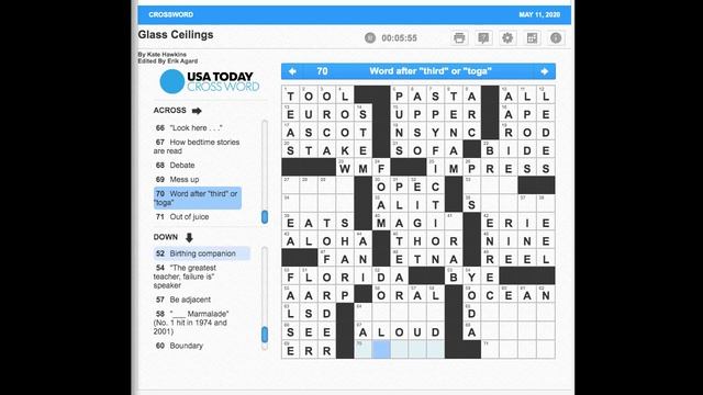 S02E132 USA Today Crossword "Glass Ceilings" May 11, 2020 смотреть онлайн