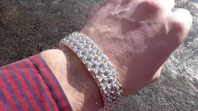 Мужской серебряный браслет плетения Двойной Рамзес без чернения с Сапфиром, 100 гр смотреть онлайн