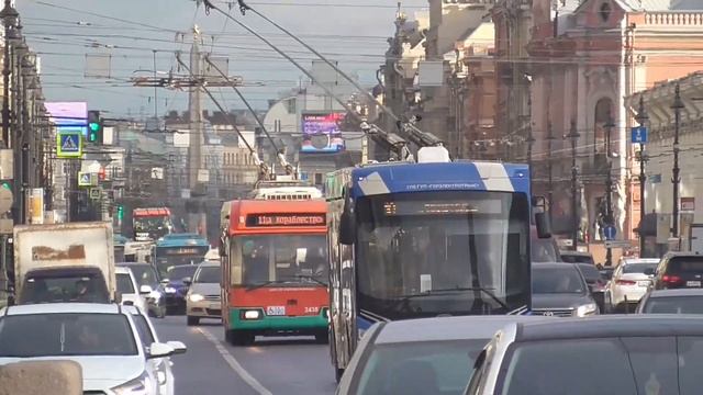 Троллейбус "Адмирал-2020" ПКТС-6281.00 №3209 и фургоны "Почта России" на Невском пр. смотреть онлайн