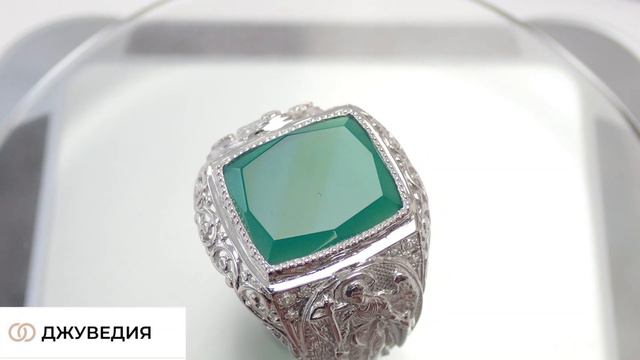 Перстень Мужской с Зеленым агатом, Артикул КМ-141_1, серебро 925 пробы смотреть онлайн