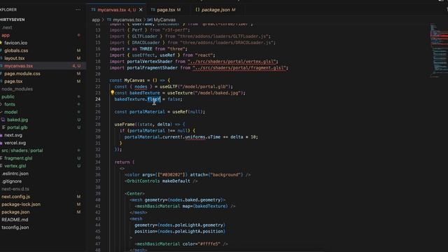 Load glb model with react three fiber with shaders in nextjs смотреть онлайн
