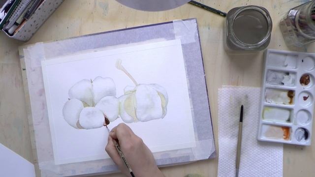 Цветы хлопка акварелью | How to paint a white cotton flower in watercolors смотреть онлайн